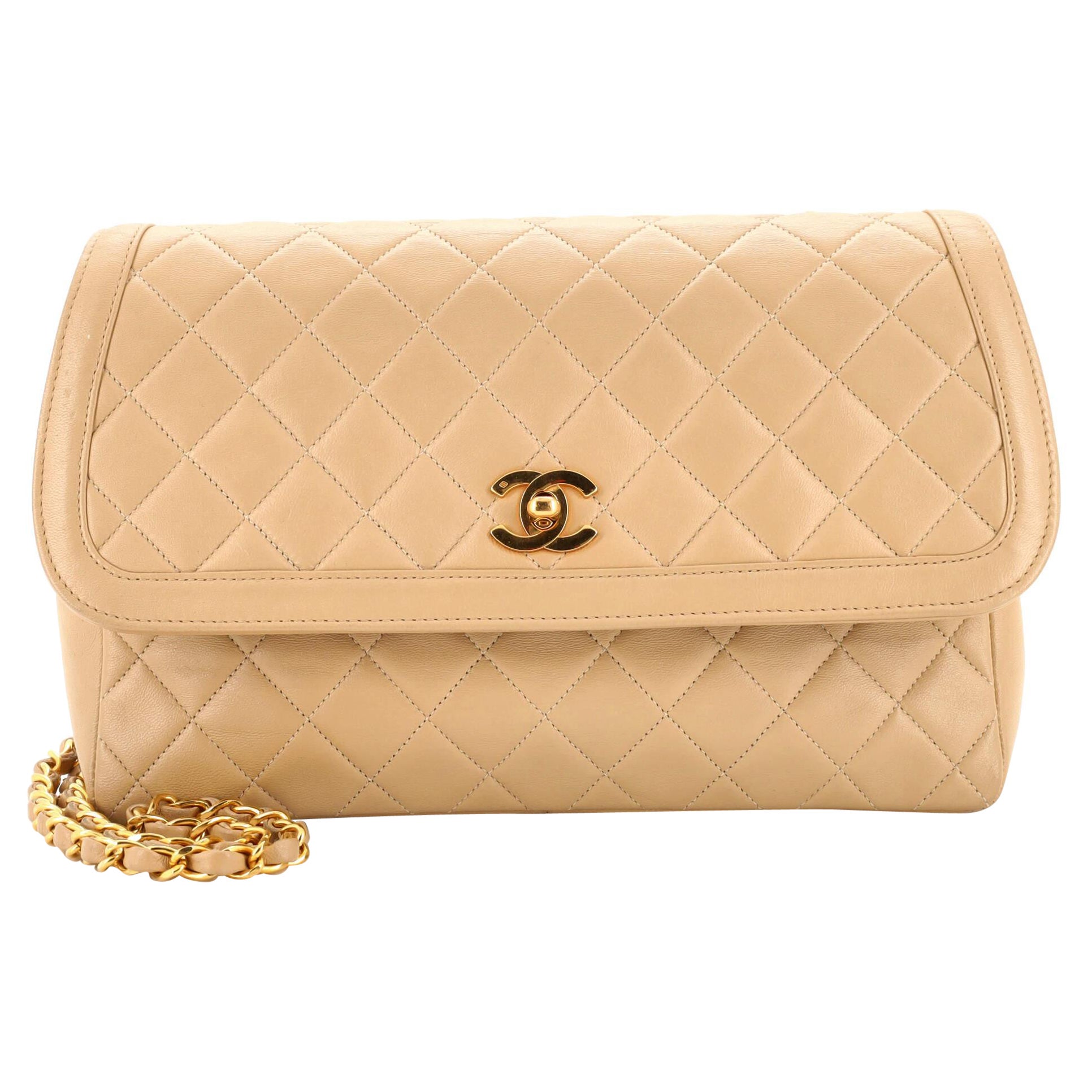 Chanel Vintage CC Chain Flap Bag Quilted Lambskin Large For Sale at 1stDibs