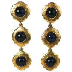 Chanel Sapphire Crackle Glass Pendant Earrings, Maison Gripoix