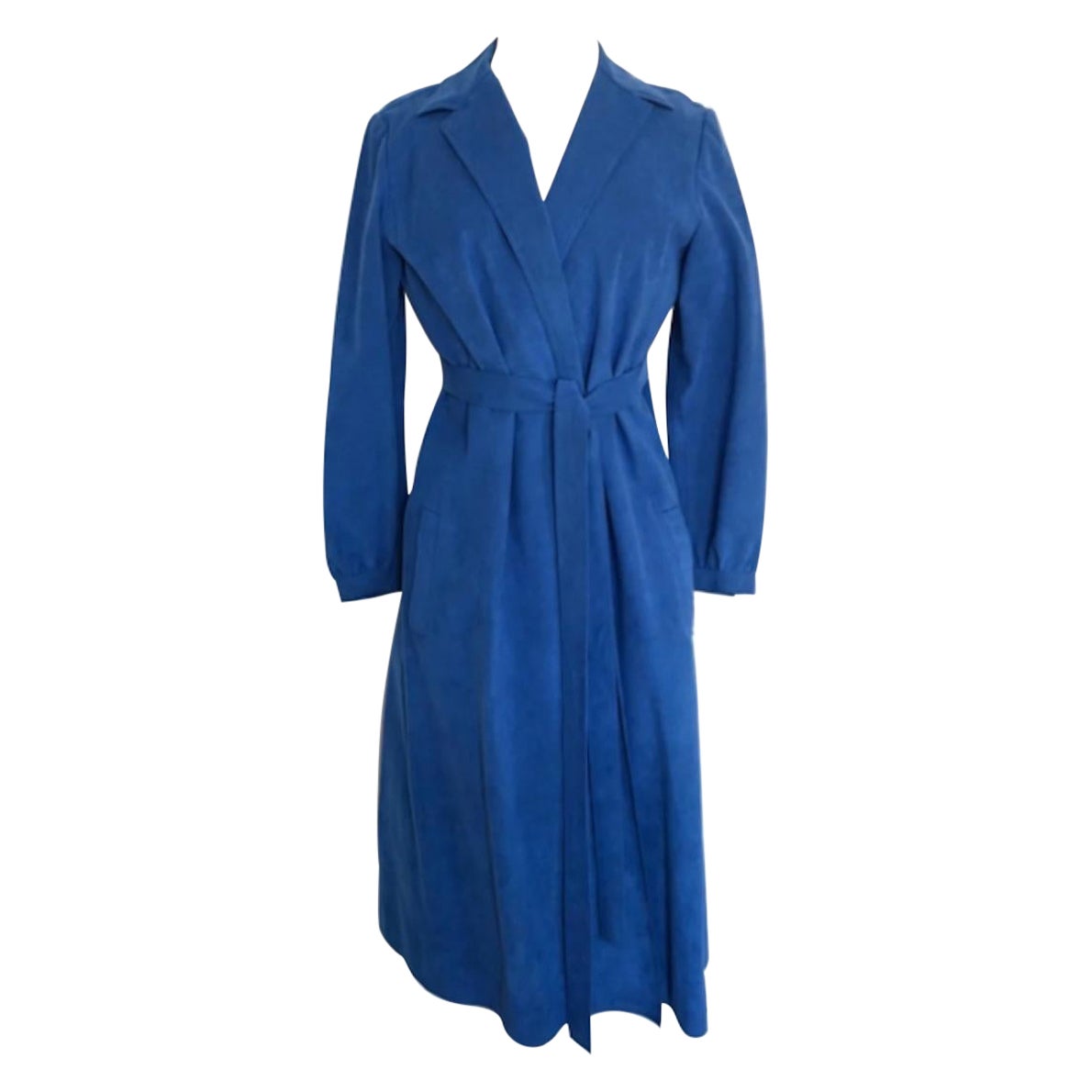 Halston 1970's Blue Ultrasuede Coat Dress
