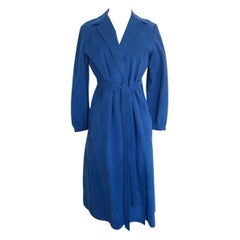 Vintage Halston 1970's Blue Ultrasuede Coat Dress