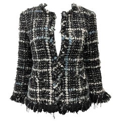 CHANEL - Vintage Frayed Tweed Collarless Blazer - CC Buttons 40 US 8