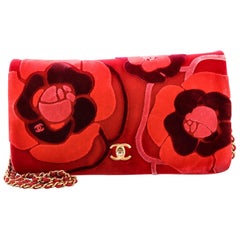 Chanel Camellia Chain Clutch Velvet with Leather