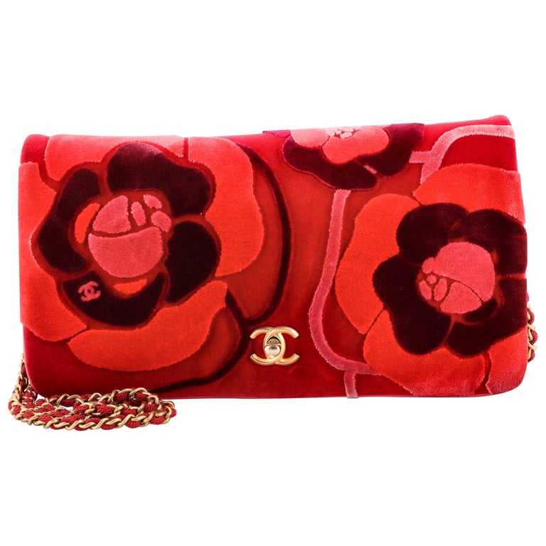 Limited Edition Chanel Camellia Flap bag quilted Velvet Small shoulder bag  at 1stDibs
