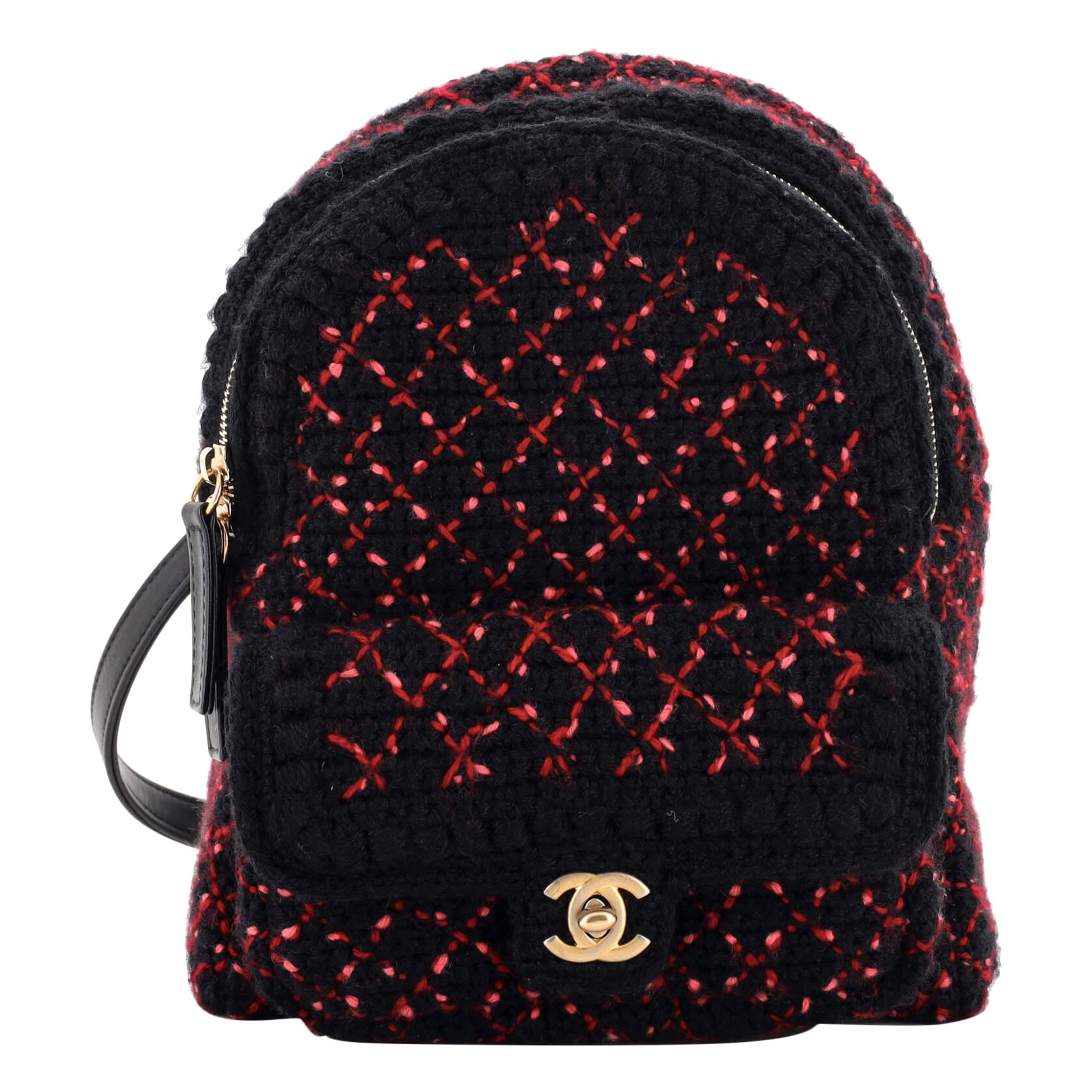 Chanel CC Pocket Backpack Quilted Tweed Mini For Sale