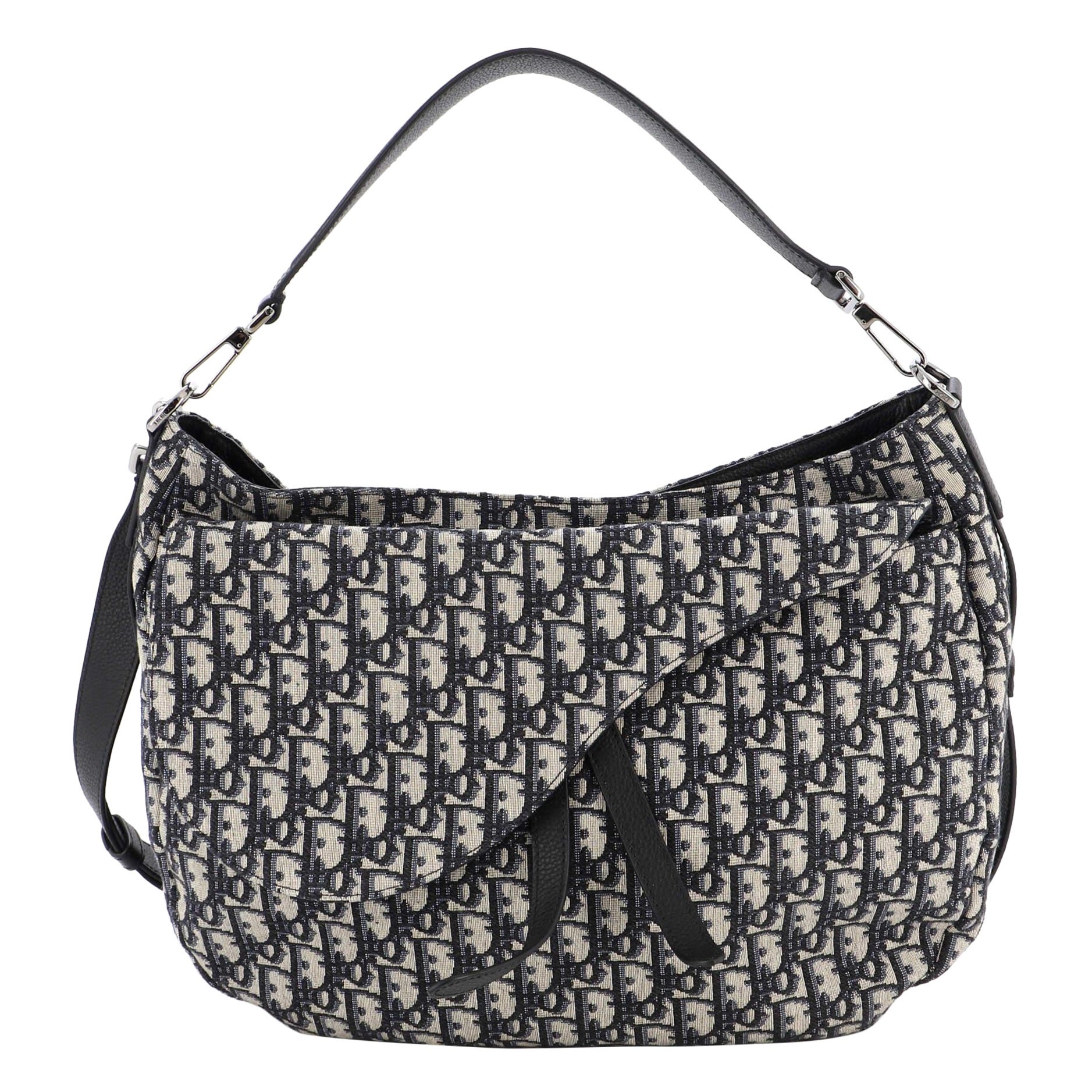 Christian Dior Oblique Tapestry Mini Saddle Soft Black Crossbody Top Handle  Bag