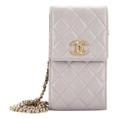 Chanel Embellished CC Flap Phone Holder Crossbody Bag Quilted Caviar Quilted
