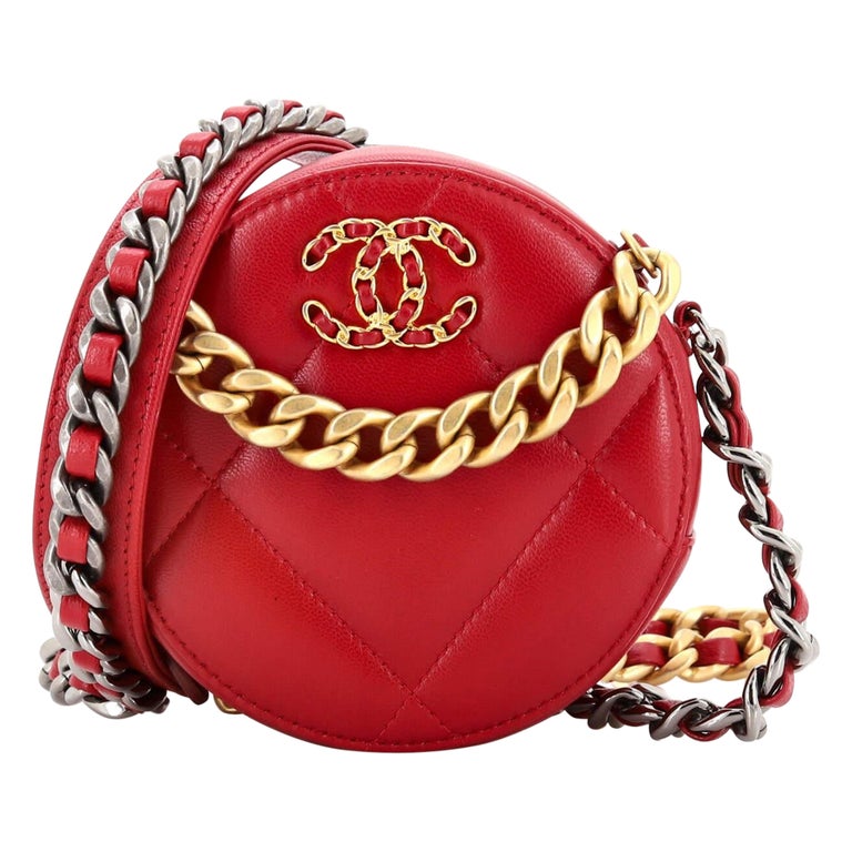 Chanel Red CC Quilted Leather Round Clutch with Chain Clutch Bag Chanel