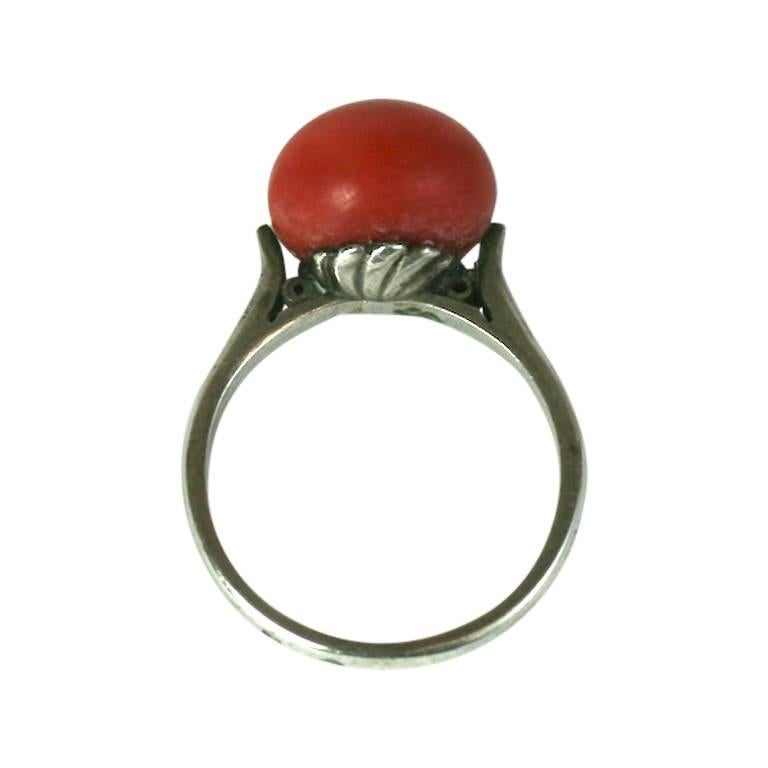 Art Deco Coral Cabochon Ring