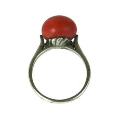 Art Deco Coral Cabochon Ring 2