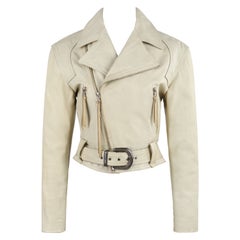 Used MICHAEL HOBAN North Beach 1992 Beige Leather Western Belted Biker Moto Jacket