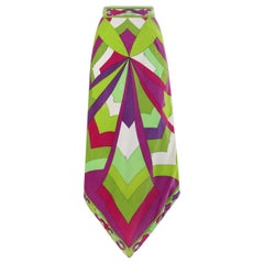 EMILIO PUCCI c.1969 Vtg Multicolor Terciopelo Estampado Abstracto Bufanda Dobladillo Maxi Falda