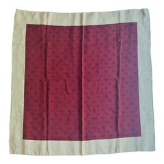Vintage Christian Dior Pure Silk Crimson/Ivory/Navy Monogram Print Scarf  19x18.5”