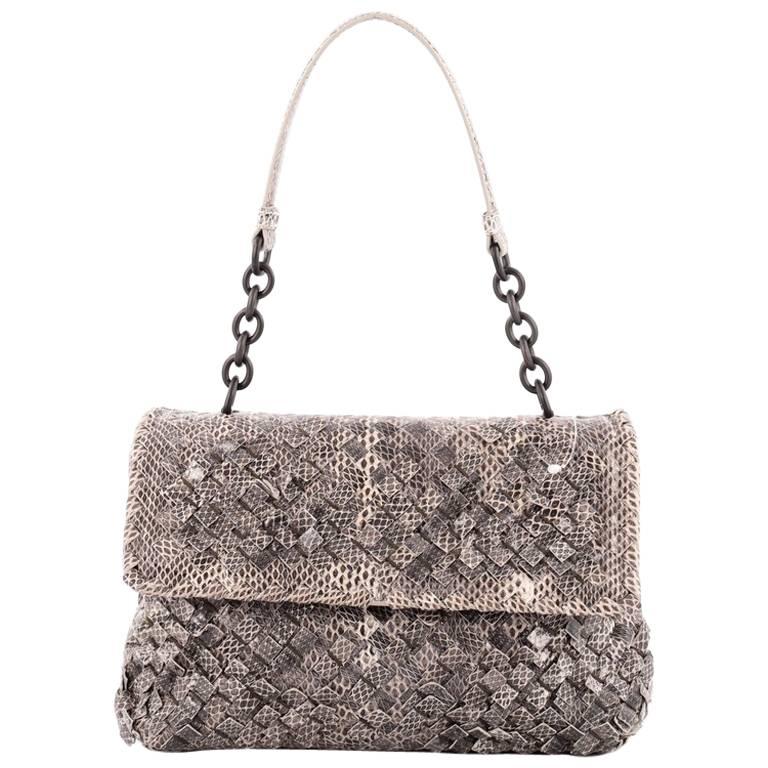Bottega Veneta Olimpia Shoulder Bag Tobu Intrecciato Snakeskin Small