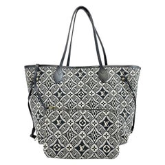 Used Louis Vuitton - Since 1854 Neverfull MM - Black / White Jacquard Tote w/ Pouch
