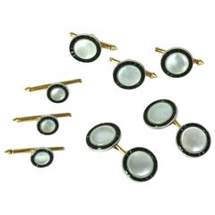 Vintage Art Deco Mother of Pearl and Calibre Onyx Stud Set