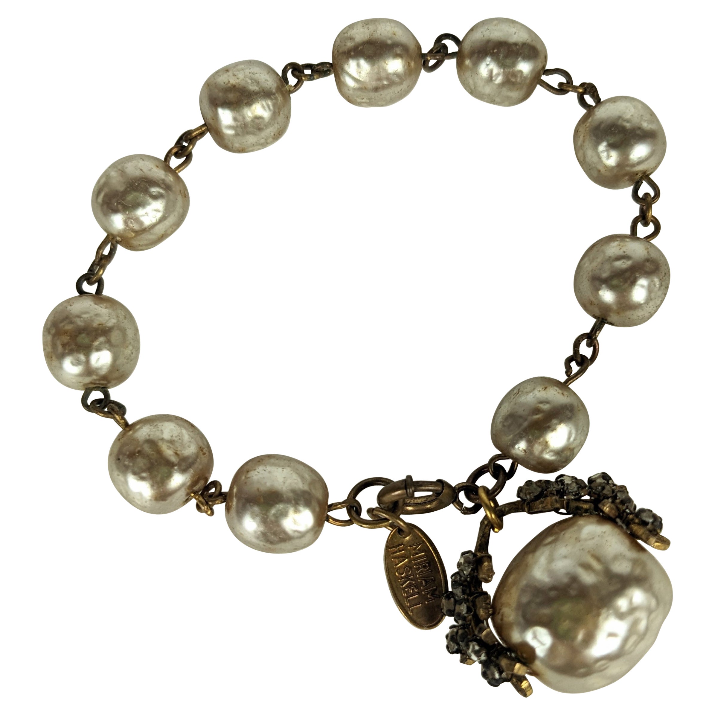 Miriam Haskell Pearl Fob Bracelet For Sale