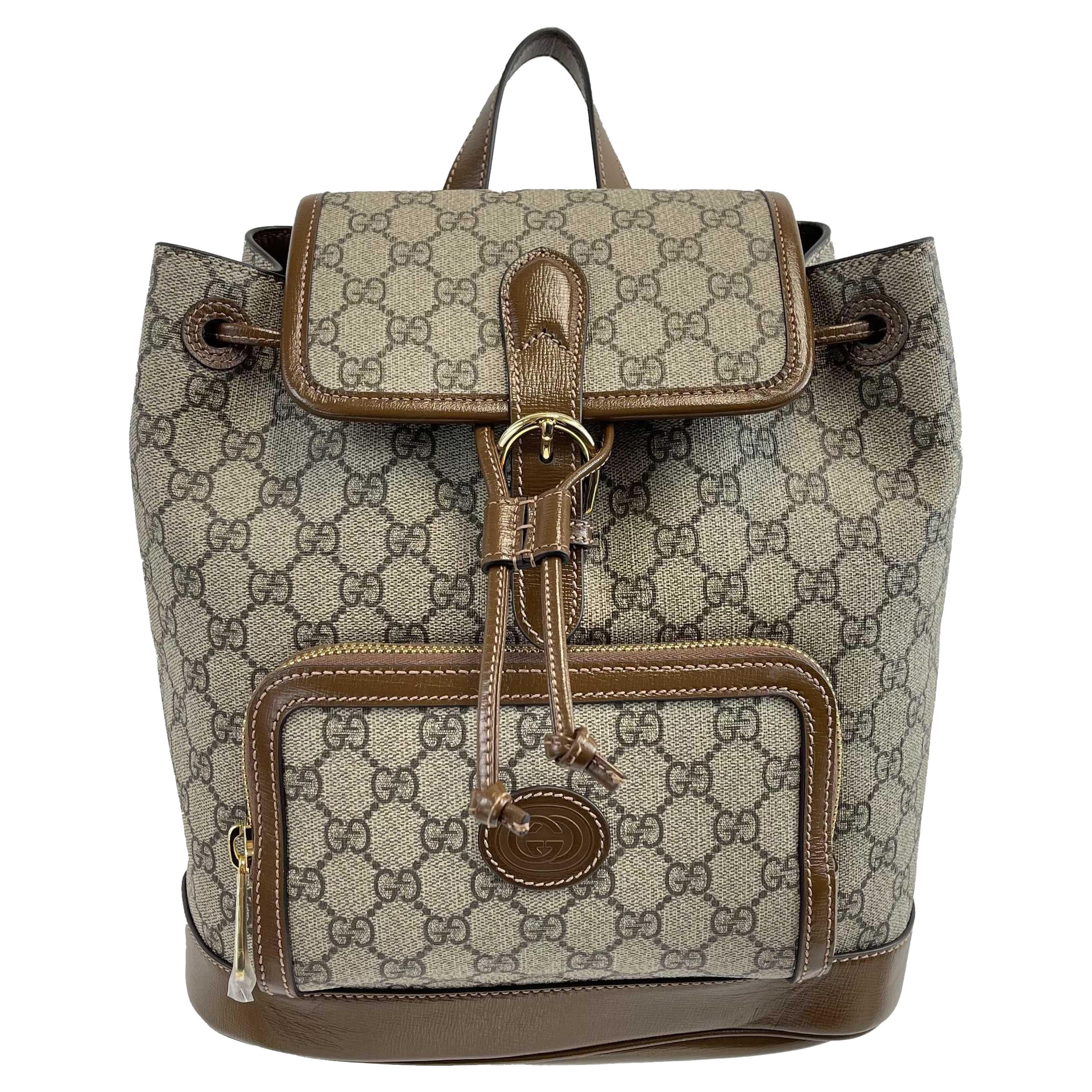 Gucci - NEW Backpack With Interlocking G - Beige / Brown Monogram Backpack  For Sale at 1stDibs
