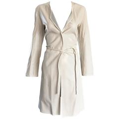 Vintage Giorgio Armani Collezioni Ivory Beige Perforated Leather Trench Jacket 8