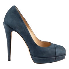 Navy Suede Round Toe Platform Pumps Size IT 39