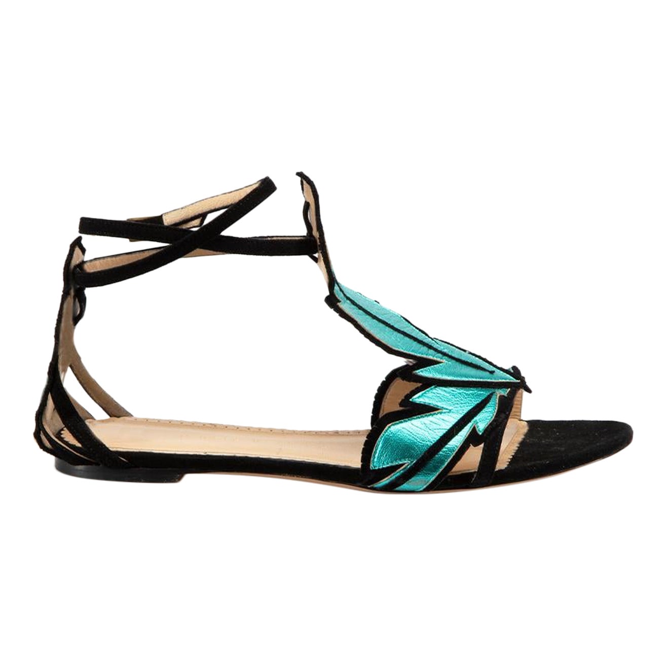 Turquoise Leather Leaf Sandals Size IT 37 For Sale