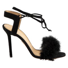Black Suede Feather Trim Sandals Size IT 36.5