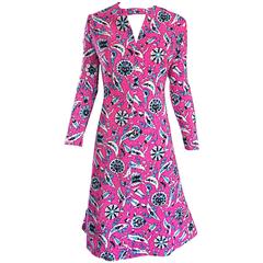 Vintage Adele Simpson Larger Size 1960s Hot Pink + Silver + Blue Metallic Dress 4