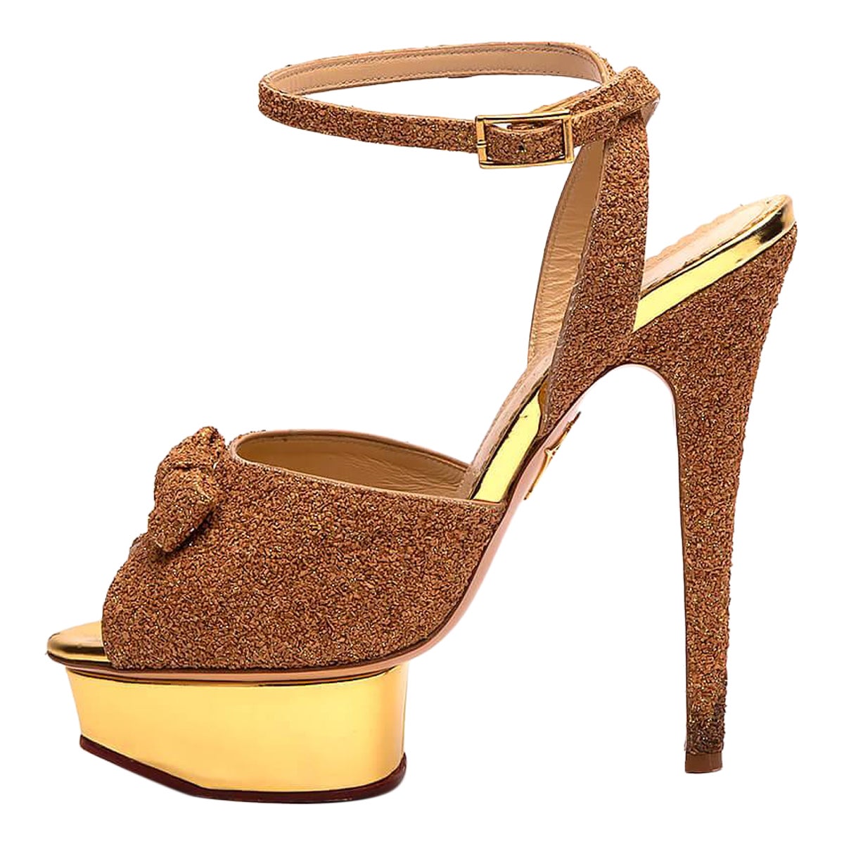 Gold Glitter Serena Bow Platform Heels Size IT 37.5 For Sale
