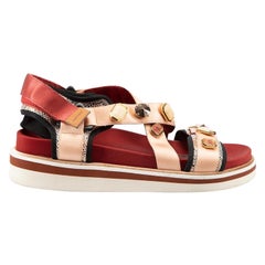 Red Gemstone Cross Strap Flat Sandals Size IT 42