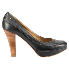 Black Grained Leather Platform Pumps Size IT 37