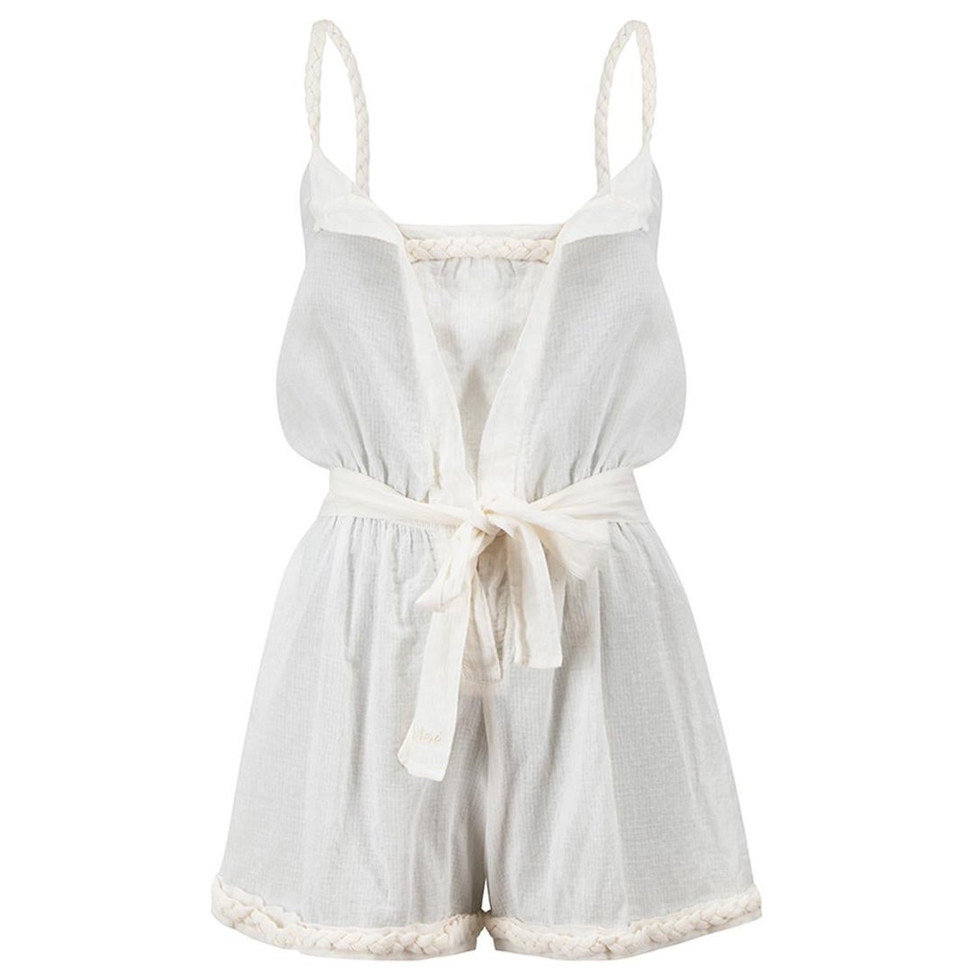 White Braid Detail Belted Playsuit Size XL For Sale