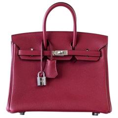HERMES BIRKIN Bag 25 Exotic Jewel Rouge Grenat Togo Palladium 9