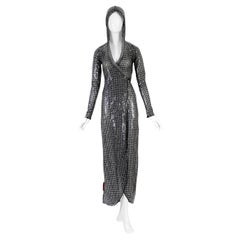 XULY BET Retro 1990s silver sequin stretch hooded wrap dress