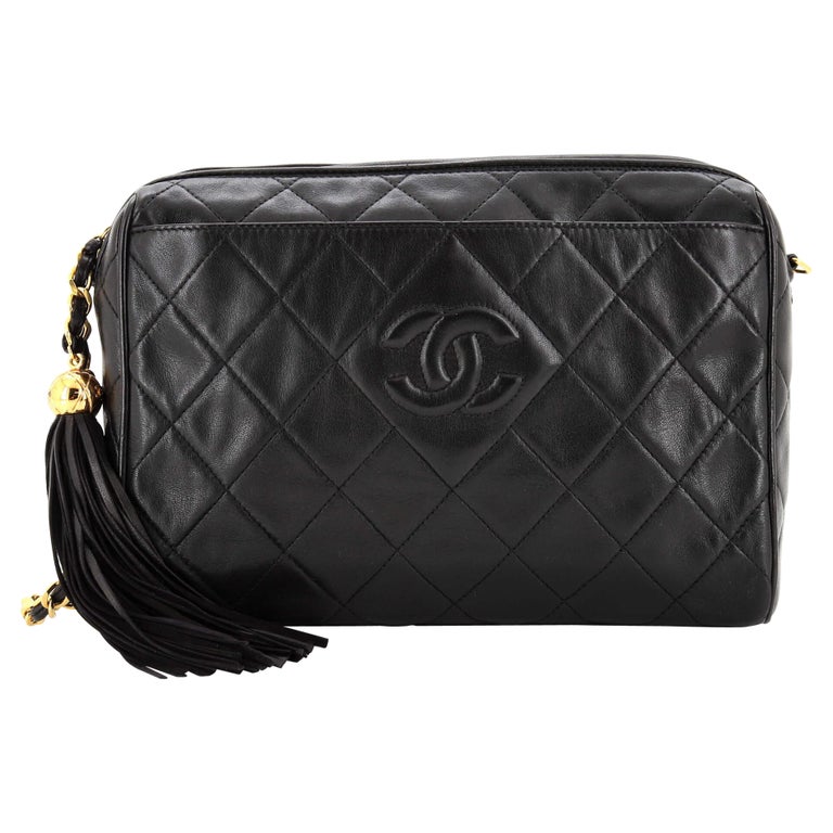 Chanel Vintage Iridescent Grey Diamond Quilted Tassel Camera Tote