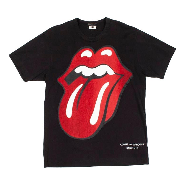 New Comme Des Garcons Homme Plus Rolling Stones Lips Print Men T-Shirt Size M For Sale