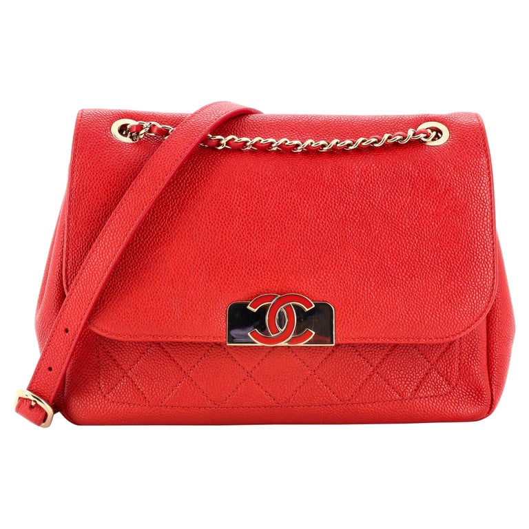 Chanel Red Quilted Caviar Medium Coco Handle Flap Ruthenium Hardware, 2017 (Very Good), Womens Handbag