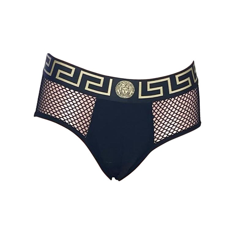 S/S 2013 Look # 3 VERSACE BLACK MESH and GREEK KEY MEDUSA TRUNKS Size 5 For Sale