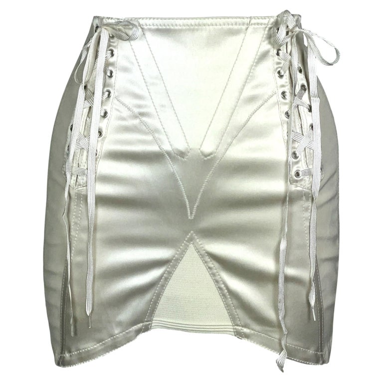 2000's Jean Paul Gaultier Ivory Satin Girdle Corset Mini Skirt For