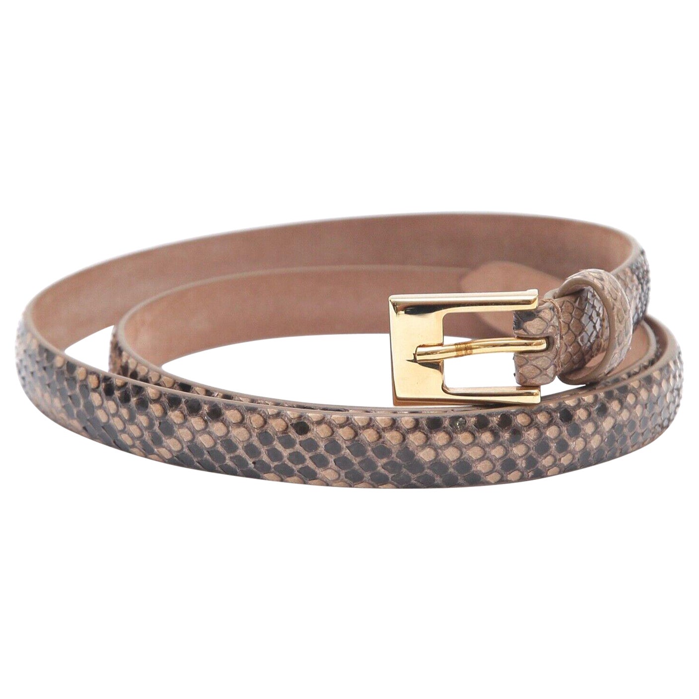 MICHAEL KORS Thin Skinny BELT Exotic Leather Brown Gold HW Buckle S For Sale