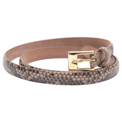 Used MICHAEL KORS Thin Skinny BELT Exotic Leather Brown Gold HW Buckle S