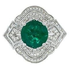 4.38 ct Natural Emerald and Diamond Ring in 14K White Gold 