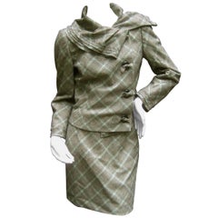Carolina Herrera Brown Plaid Wool Skirt Suit Made in Italy 