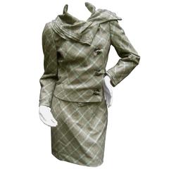 Carolina Herrera Brown Plaid Wool Skirt Suit Made in Italy 6