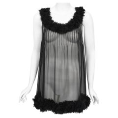 2006 Chanel By Karl Lagerfeld Runway Sheer Black Silk Babydoll Ruffle Mini Dress