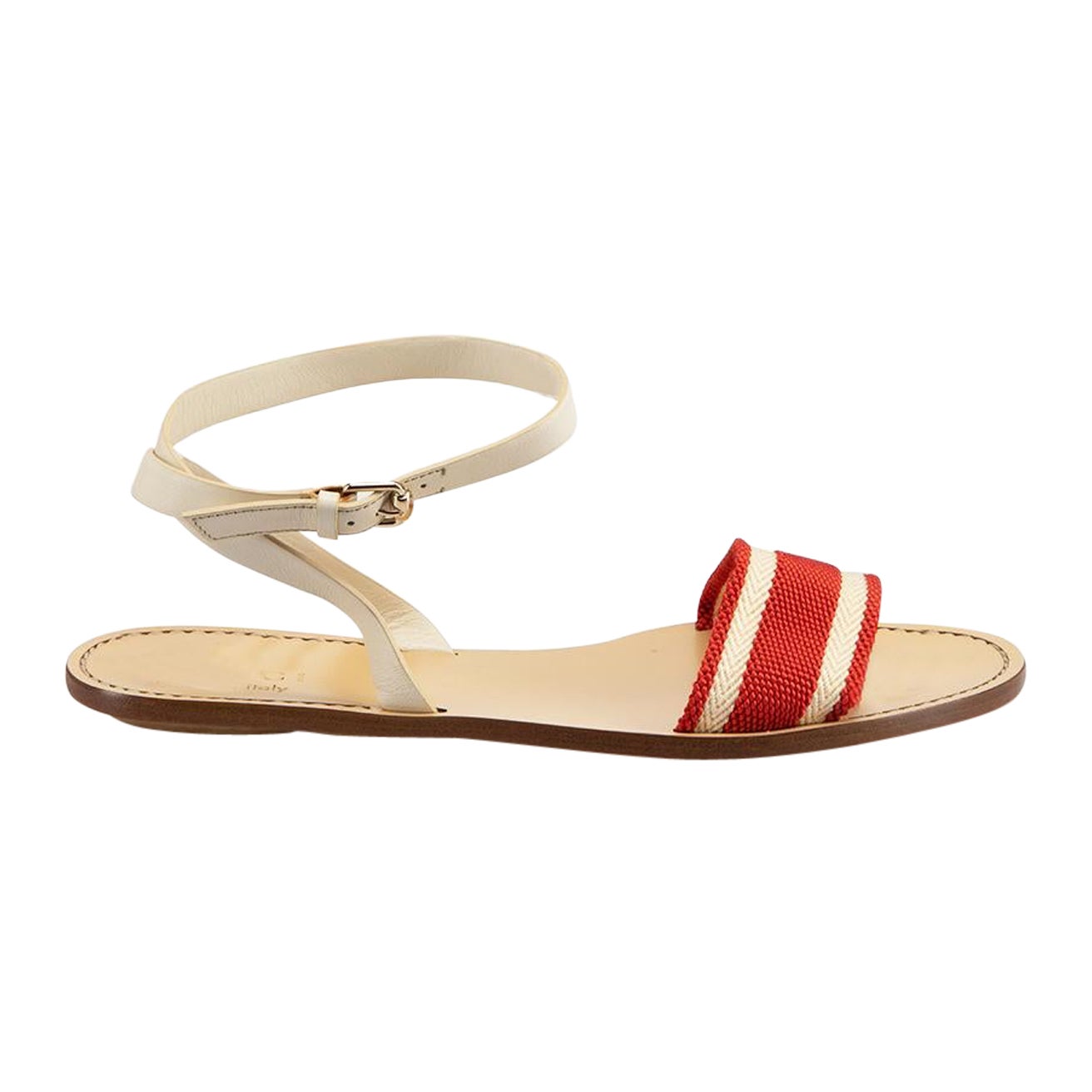 White Leather Red Canvas Web Sandals Size IT 37 For Sale
