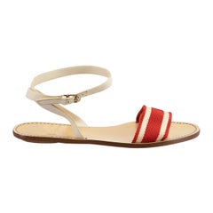 Used White Leather Red Canvas Web Sandals Size IT 37