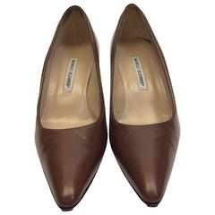 Manolo Blahnik Mocha Leather Short Heel 3
