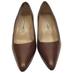 Manolo Blahnik Mocha Leather Short Heel