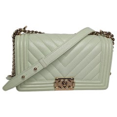 Chanel Caviar Chevron Quilted Medium Boy Flap Light Green