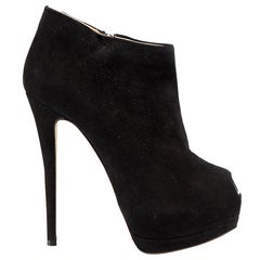 Black Suede Peep-Toe Ankle Boots Size IT 38