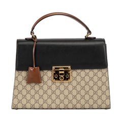 Gucci Damen- Padlock aus Leder und Segeltuch GG Supreme Top Handle Bag